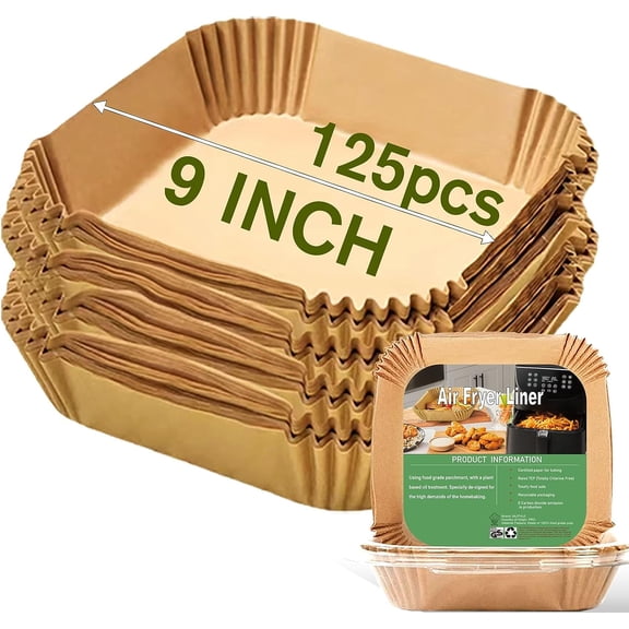 Large Air Fryer Disposable Paper Liners Square 9 Inch, 125 Pcs Parchment paper liner for 5-8QT Air fryer, Oil-proof, Water-proof, Parchment Baking Paper for Baking Roasting Microwave