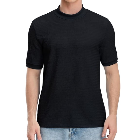 ZVNAΖH Men's Knit Short Sleeve T-shirts Summer Casual Stand Up Collar Daily Tops Comfy Solid Tees, Super Soft Skin-friendly