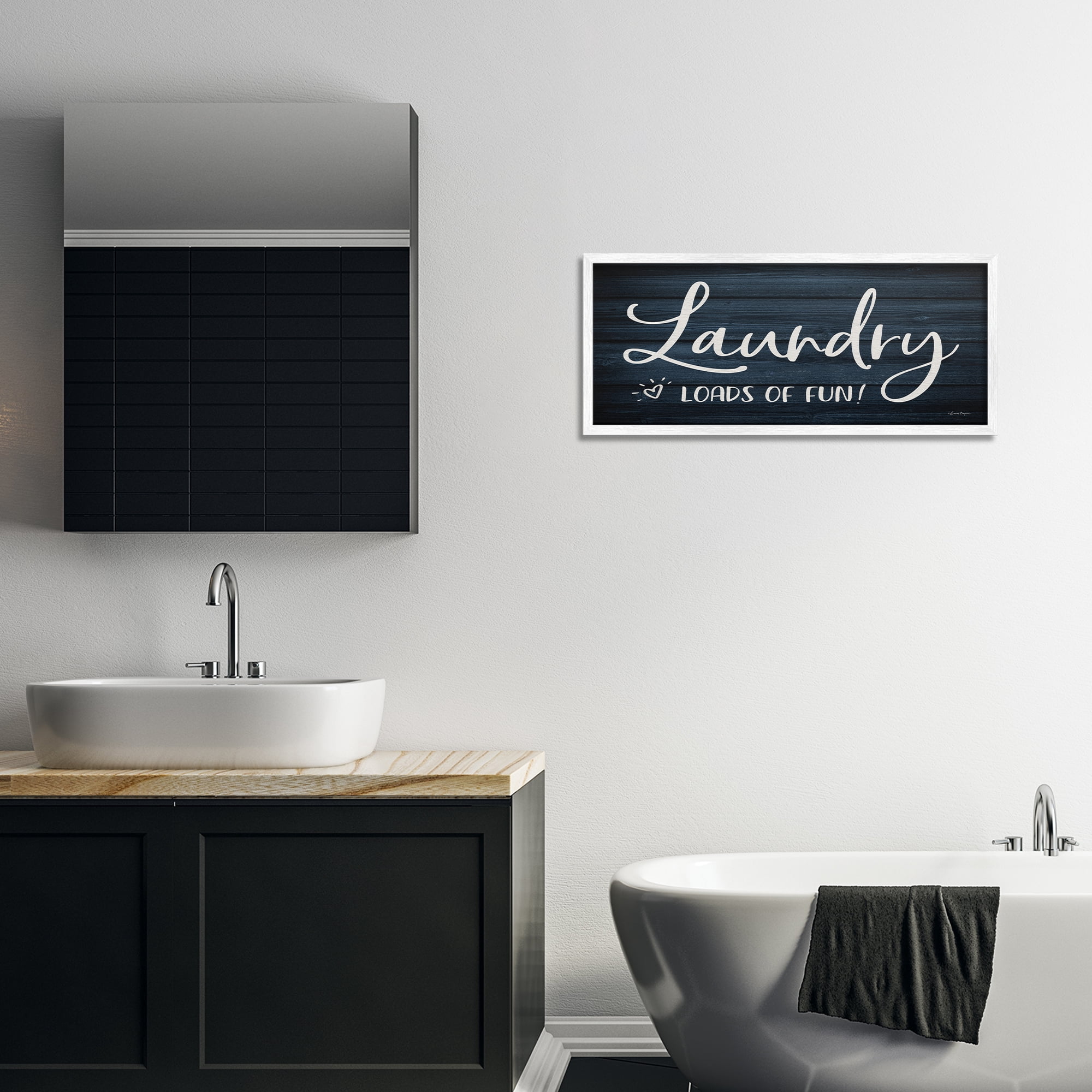 Stupell Industries Loads of Fun Laundry Typography Painting White Framed Art Print Wall Art, 30 x 13