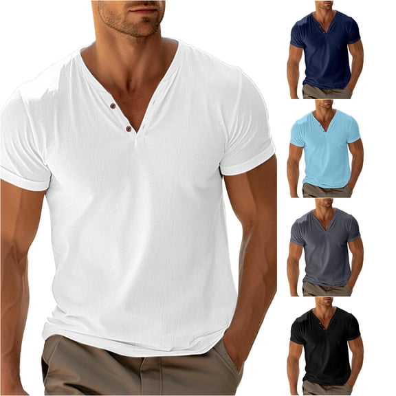 JAJAHO Mens Henley Shirts Short Sleeve Solid Color Basic Tee Summer Lightweight Loose Fit Casual Daily Wear Stylish Tops