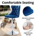 thumbnail image 4 of Counter Height Bar Stools Set of 2, Swivel Barstools with High Back, Button Tufted and Nailheads Trim, Velvet Upholstered Bar Chairs for Home Bar Kitchen Island Cafe, Blue, 4 of 6