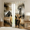 thumbnail image 2 of Manfei Rustic Farmhouse Blackout Curtains Set of 2 (52x84 Each), Highland Bull Window Curtains, Old Barn Door Windmill Curtains and Drapes, Luxury Room Decor, 2 of 6