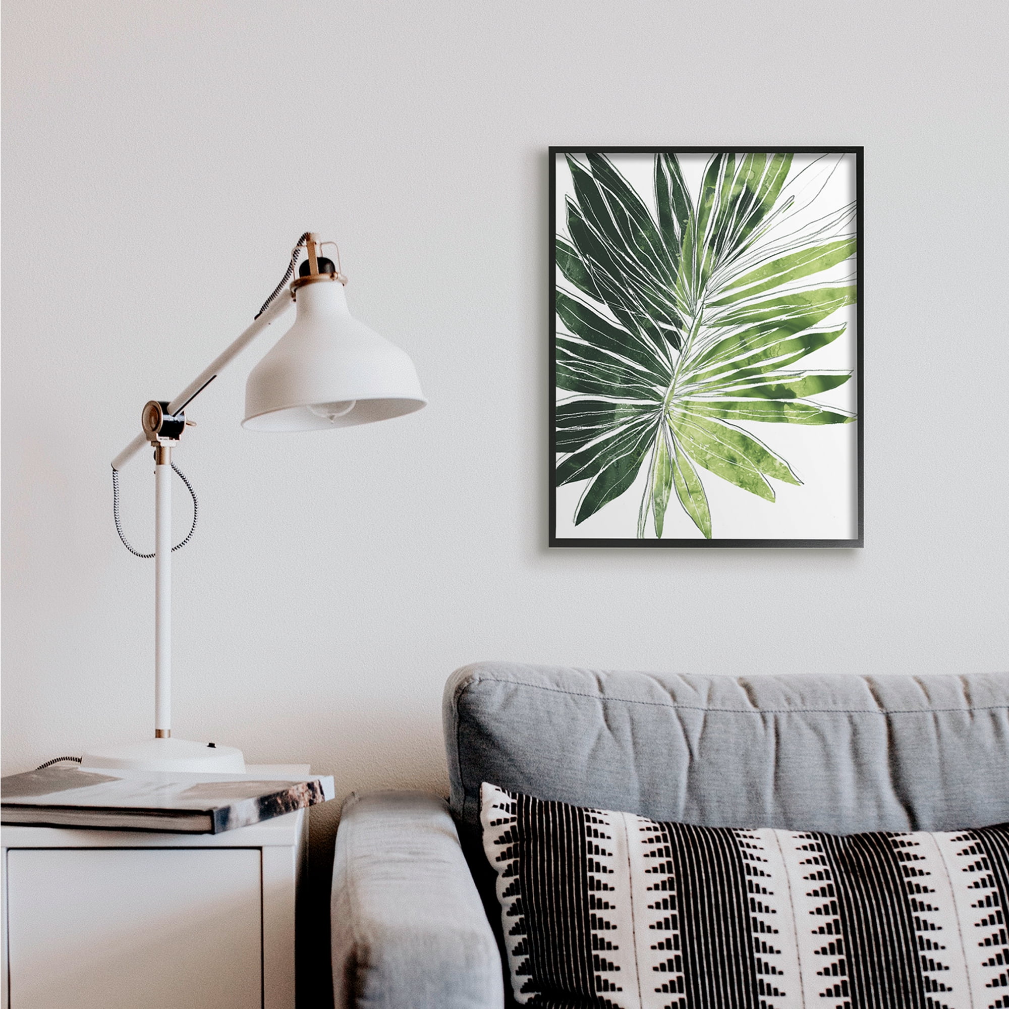 Stupell Industries Green Pop Palm Leaves Expressive Linework Botanical & Floral Painting Black Framed Art Print Wall Art, 24 x 30
