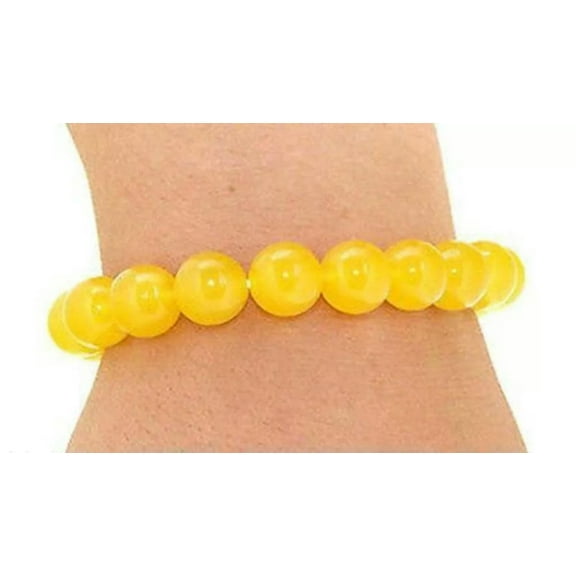 K-KED Natural 10mm Yellow Jade Topaz Gemstone Beads Elastic Bracelet Bangle 7.5''