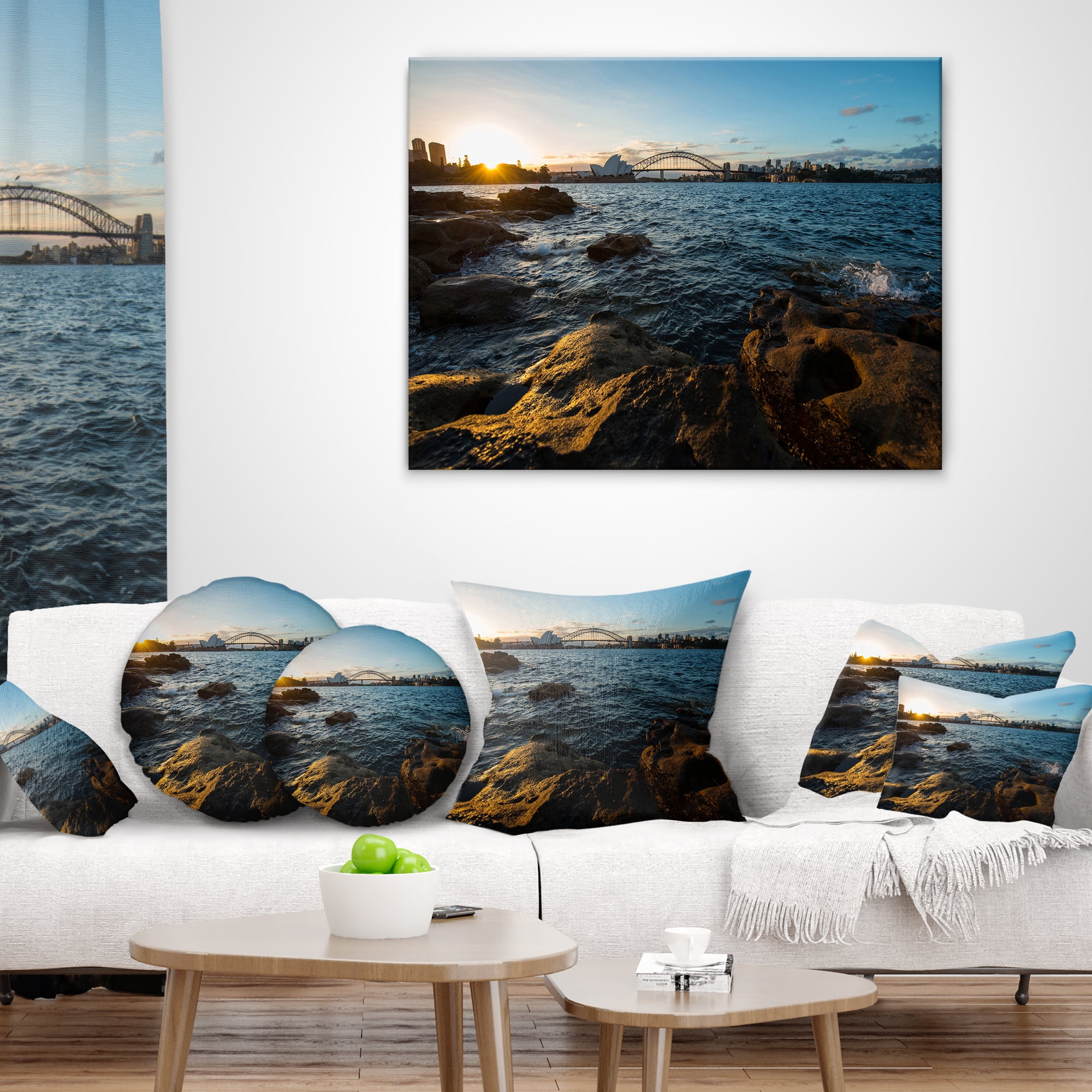 Designart Sunset at Opera House Sydney - Seashore Throw Pillow - 18x18