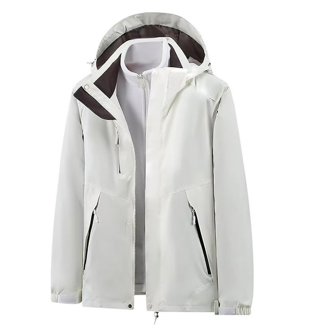 LSLJS Women's Men Winter Hooded Softshell Windproof Soft Coat Long Sleeve Jacket( White, L)