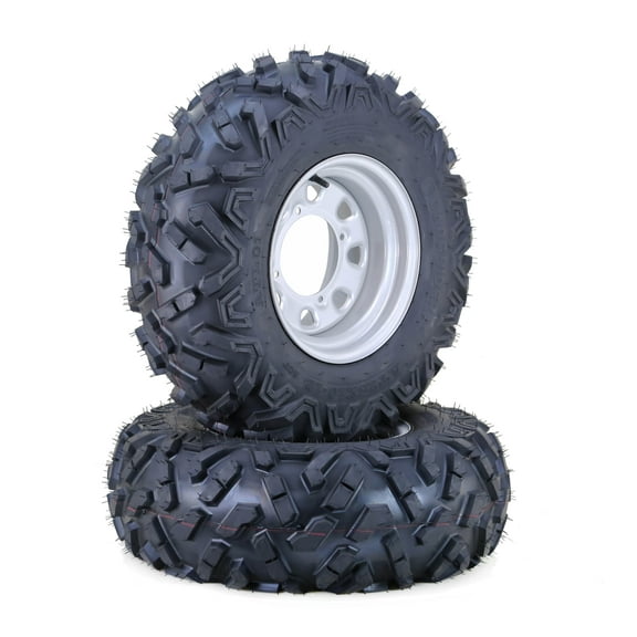 LIBRA ATV Tire & Wheel 26x11-12 6-Ply on 4 Lugs x 156 PCD 4 3 Offset Silver Wheel-10396,SET 2