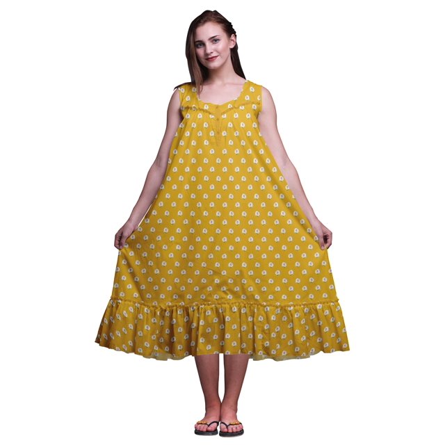 Bimba Nuisettes en Coton à Motif de Verge d'Or et de Roses pour Femmes, Mi-Mollet, Imprimées, Robe de Nuit, Grande