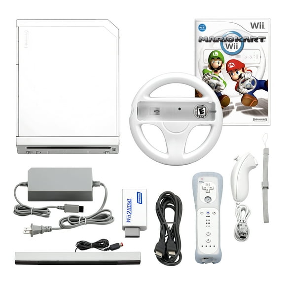 Pre-Owned Wii Console White - HDMI Adapter - (1) Voomwa Remote - (1) Wheel - Mario Kart