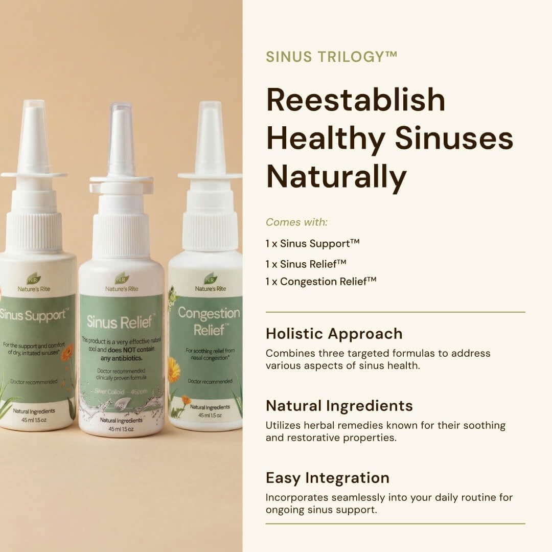 Nature’s Rite Sinus Trilogy™, 3-Bottle Set, 1.5 oz (45 mL) Each, Portable All-Natural Sinus Spray, Non-Addictive Support for Allergy & Pollution Irritation, Moisturizes & Soothes Sinus Passages