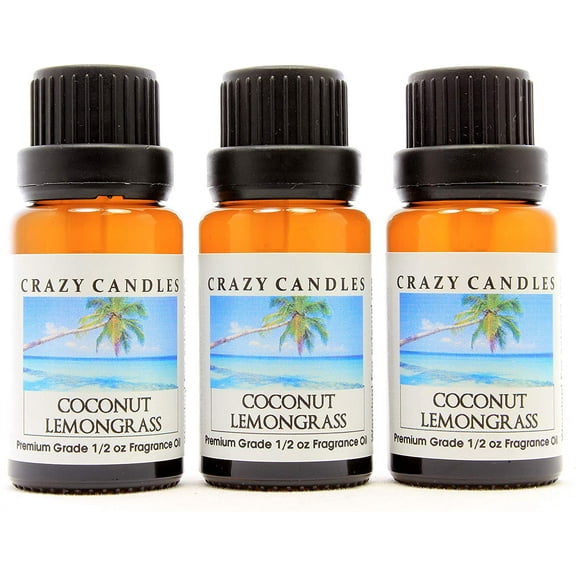 Crazy Candles Coconut Lemongrass (Made in USA) 3 Bottles 1/2 FL Oz Each (15ml) Premium Grade Scented Fragrance Oil