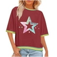 thumbnail image 2 of T Shirts for Women Summer Short Sleeve Crewneck Casual Cute Star Graphic Color Block Tees Tops Loose Fit, 2 of 6