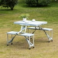 thumbnail image 2 of Folding Picnic Table with Seats and Umbrella Hole, Portable Camping Chairs Set, 4-Seat, Aluminum Frame, Gray, 2 of 11