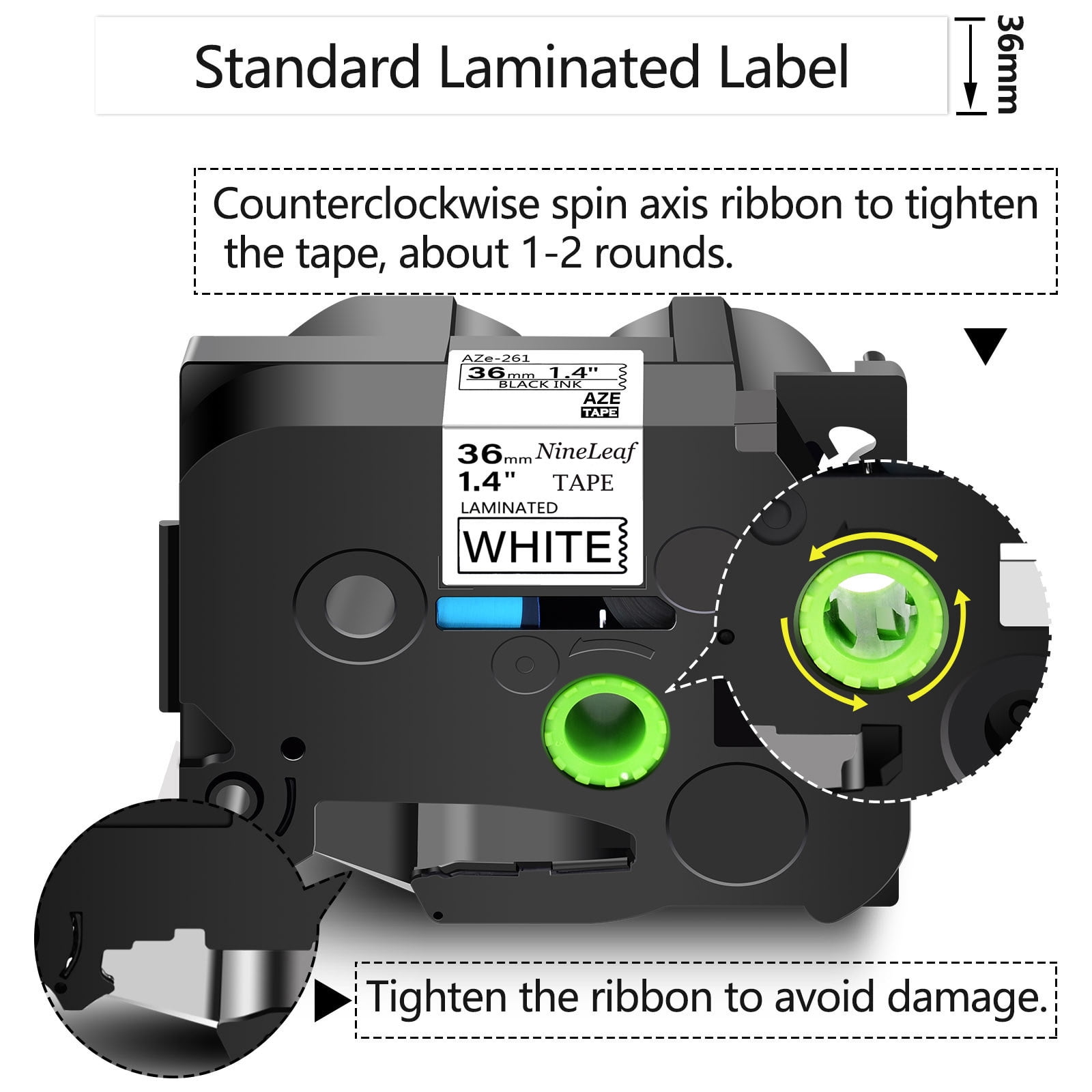 NineLeaf 20 Pack Compatible for Brother P-Touch TZe TZ Label Maker Tape TZe-261 TZ-261 36mm 1.4 in Laminated White Label Tape