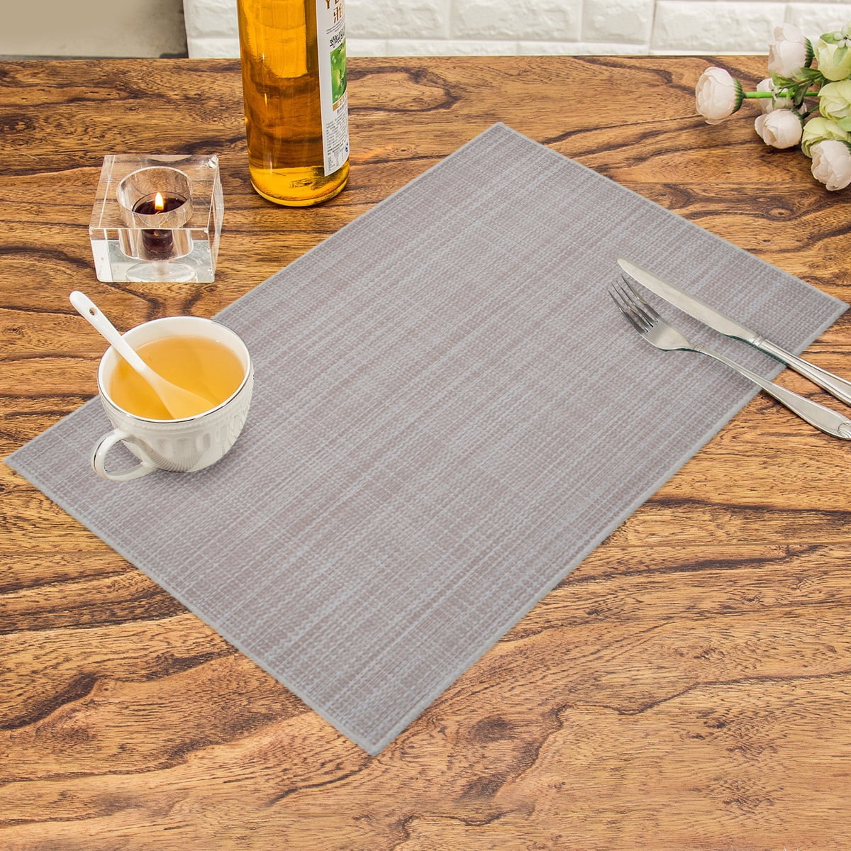 Decozen Placemats Set of 4 Dining Table Placemats, Rectangular Vinyl, PVC, 18"x12" - Beige Brown
