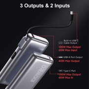 Yoobao Power Bank 100W 2-Way Super Fast Charging with LED Display, 20000mAh Laptops Portable Charger with Built-in Cables, 3 Outputs 2 Input Battery Pack Compatible with iPhone iPad Samsung, Silver