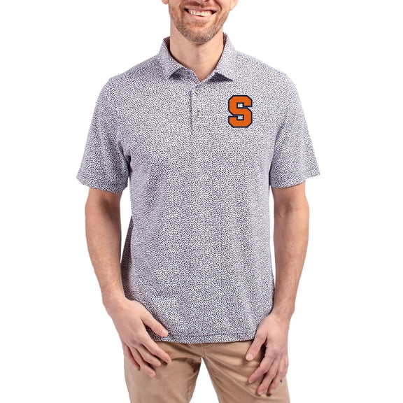 Men's Cutter & Buck Navy Syracuse Orange Virtue Eco Pique Botanical Print Recycled DryTec Polo