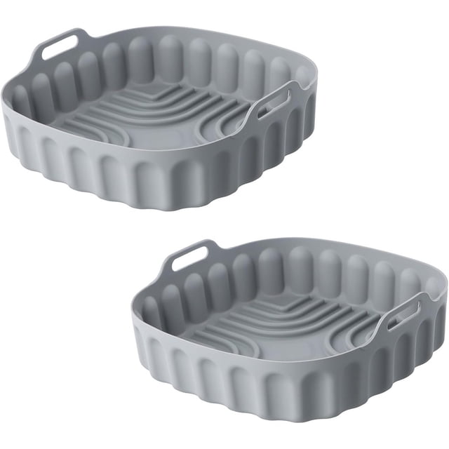 Set de 2 moules en silicone pour friteuse à air - Moules de cuisson carrés pliables - Accessoires réutilisables pour friteuse à air - Revêtements de cuisine - Moules rectangulaires lavables pour la cu