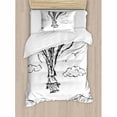 thumbnail image 3 of Modern Duvet Cover Set Queen Size, Hot Air Balloon Sketch in the Clouds Murky Air Journey Artistic Picture, Decorative 3 Piece Bedding Set with 2 Pillow Shams, Charcoal Grey White, by Ambesonne, 3 of 3