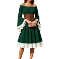thumbnail image 2 of Women's Renaissance Peasant Dress Off Shoulder Ruffle Long Sleeve A-Line Midi Dress with Lace-up Corset Belt Medieval Vintage Halloween Costume Fair Festival Outfit, 2 of 8