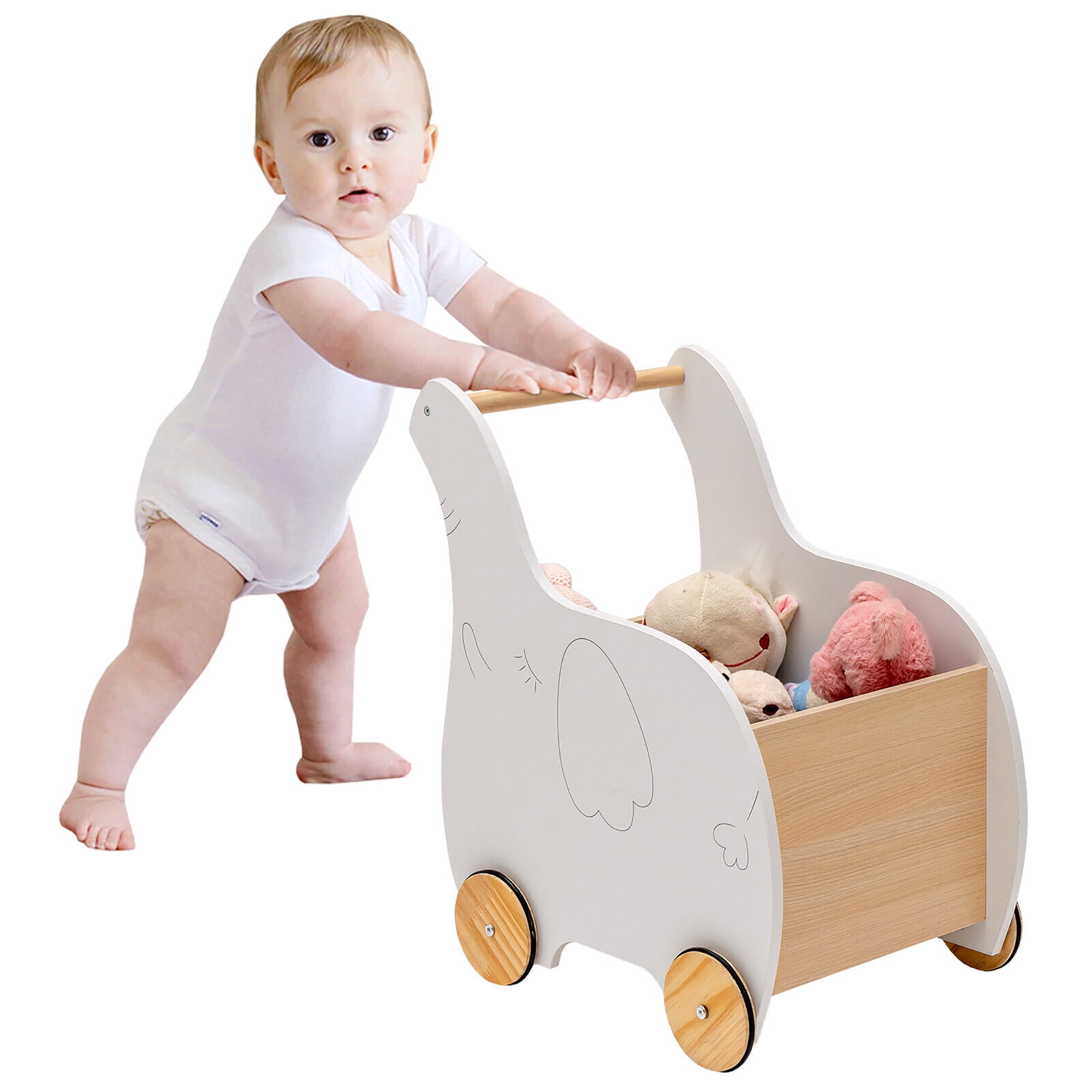Gymax 2in1 Baby Learning Walker Wooden Toddler Push Walker Toys w