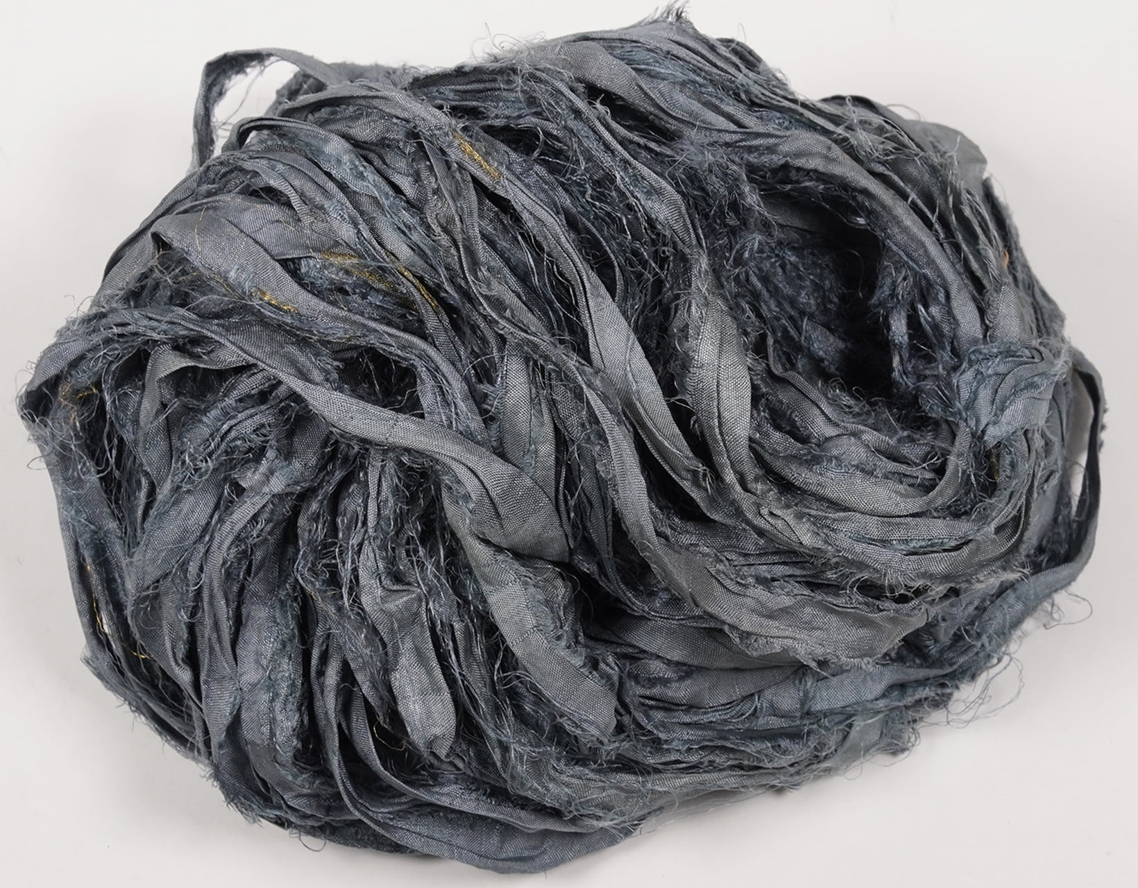 Vintageandyou 300g Recycled Sari Silk Ribbon Yarn | Pack of 3 Upcycled Silk Skeins | Handcut & Hand Joined Ribbon for Crochet, Macram, Weaving, Knitting, Jewelry Making & Fiber Art | Blue