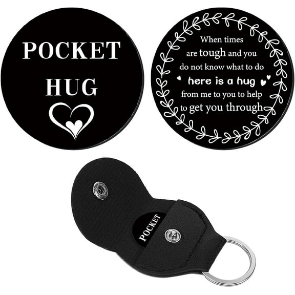 Pocket Hug Token Long Distance Relationship Keepsake Stainless Steel Double Sided Inspirational Gift with Leather Key Chain Inspirational Gift for DIY Men Boyfriend Girlfriend Brother 3x3cm