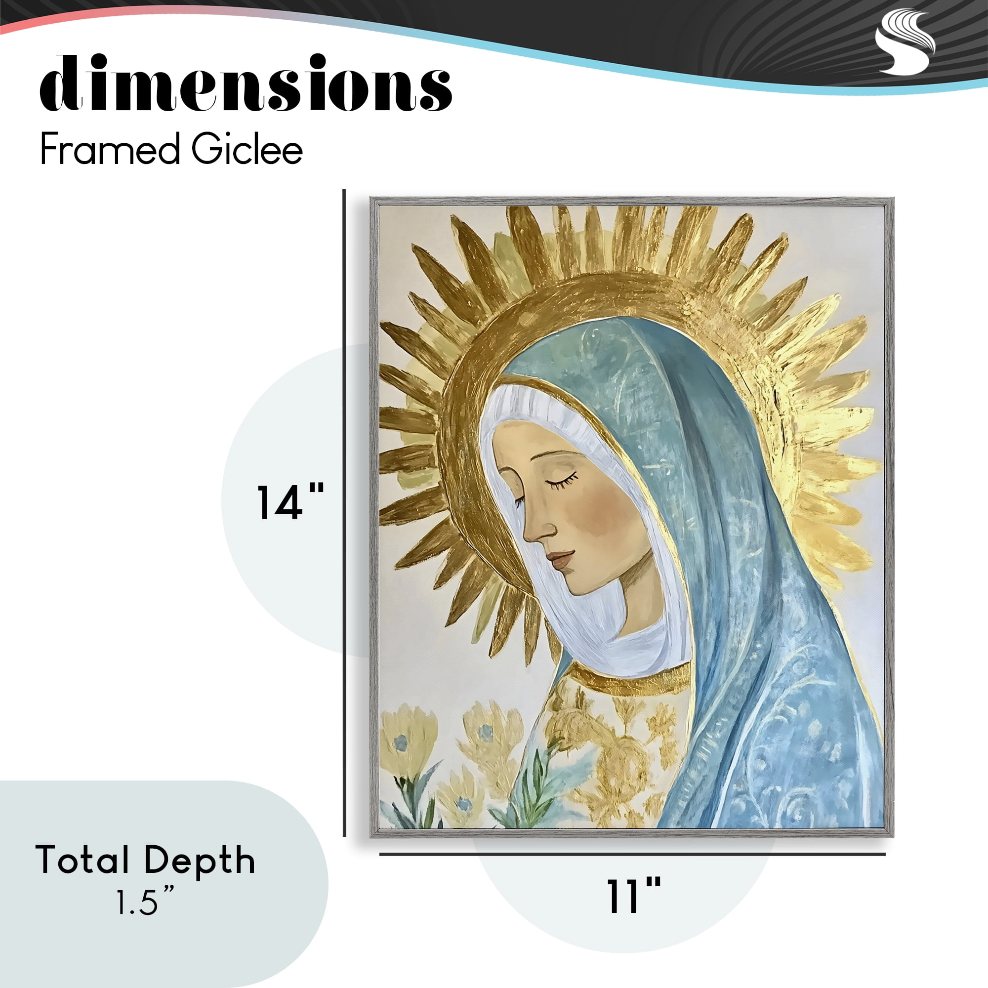 Holy Mary In Gold Gray Framed Giclee Art, design by Franklyn Gregory