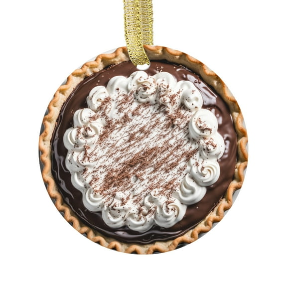Delicious Chocolate Cream Pie Cream Pies Food Double Sided Ceramic Foodie Novelty Holiday Christmas Xmas Tree Ornament Gift Accessory (Flat Printed Design, NOT 3D)