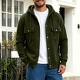 thumbnail image 2 of Generic Men's Hooded Snap Button Sweatshirt Jacket, Long Sleeve Casual Shacket With Flap Chest Pockets, Ribbed Cuffs Hem Drawstring Hood Fleece Outerwear Army Green,L, 2 of 7