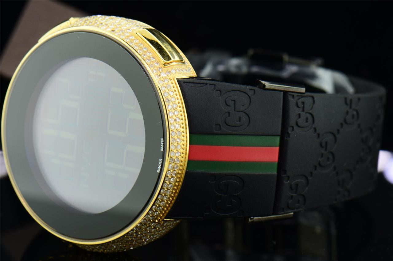 guccii☆★ GUCCI I-Gucci XL 44MM Digital Dial Black Rubber Unisex Watch