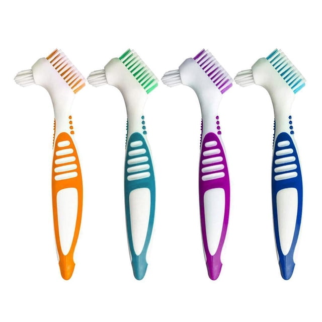 Innovador juego de cepillos para dentaduras postizas, mango ergonómico para un agarre inigualable, kit para el cuidado de dentaduras postizas con cabezal de cepillo en ángulo para una limpieza