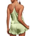 thumbnail image 2 of SMZ Women's Sexy Silk Satin Ruffled Pajamas Sets Cami Shorts Sets Sleepwear, 2 of 7