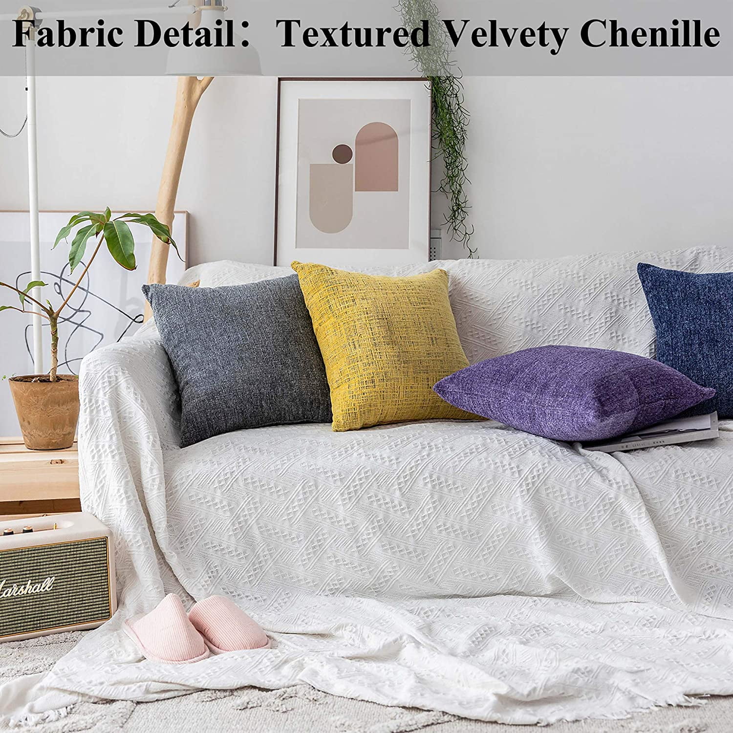 CPDD Grey Throw Pillows Supersoft Striped Velvet Chenille Euro Sham Throw Pillow Cover for Couch 66x66 cm 26inch Light Grey