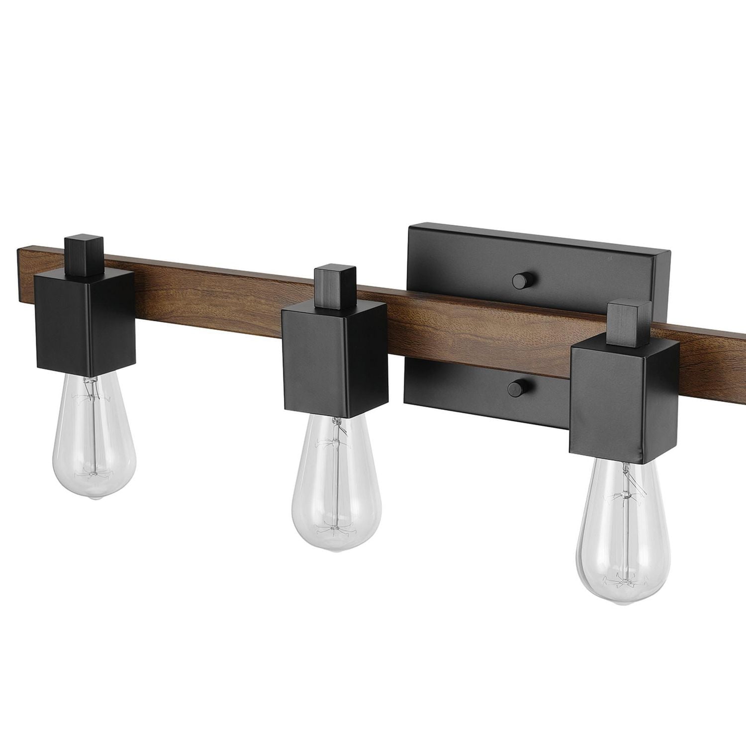 Globe Electric Phoenix 4-Light Metal Vanity Light, Matte Black, Dark Faux Wood, 51717