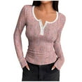 thumbnail image 1 of HongQid Women's Long Sleeve Shirts Casual Fall Henley Top Button Down Blouses Basic Ribbed Knit T Shirts, 1 of 6