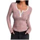 thumbnail image 1 of HongQid Women's Long Sleeve Shirts Casual Fall Henley Top Button Down Blouses Basic Ribbed Knit T Shirts, 1 of 6