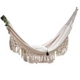 thumbnail image 1 of Graflsoa Nordic Style Fringe Double Hammock with Reinforced Ropes and Storage Bag, 200x150cm, White Canvas & Cotton Rope, Hand Wash Recommended, 1 of 6
