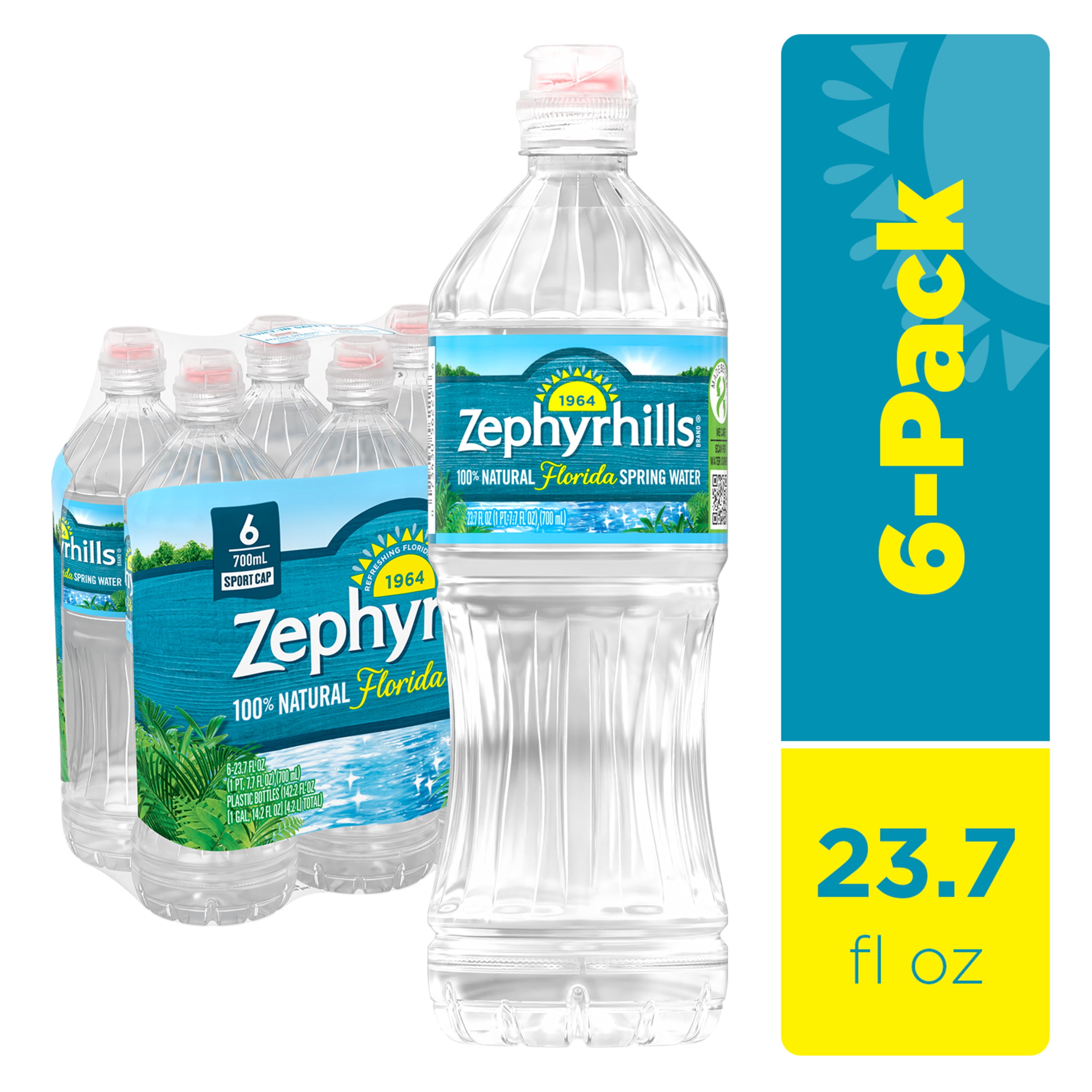 Zephyrhills 100% Natural Spring- Glacier Water, 23.7 Fl Oz, 6 Pack