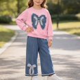 thumbnail image 3 of NAISIBABY Girls’Outfit Sets, Chic Casual Bow Crewneck Long-Sleeve Sweatshirt + Jeans with Functional Pockets 2PC Sets Pink Size 2T, 3 of 6