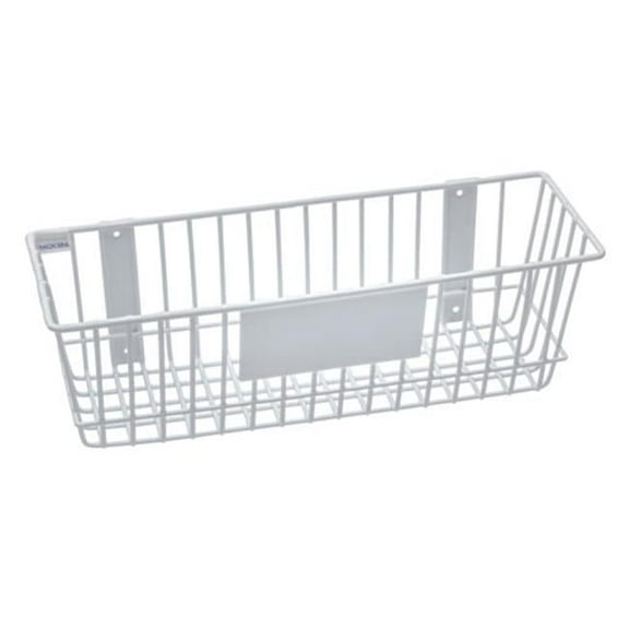 Rack'Em 9182-W Mount Anywhere White Wire Basket 18"x6"x6" with Label Plate for Your Storage and Organizational Needs.