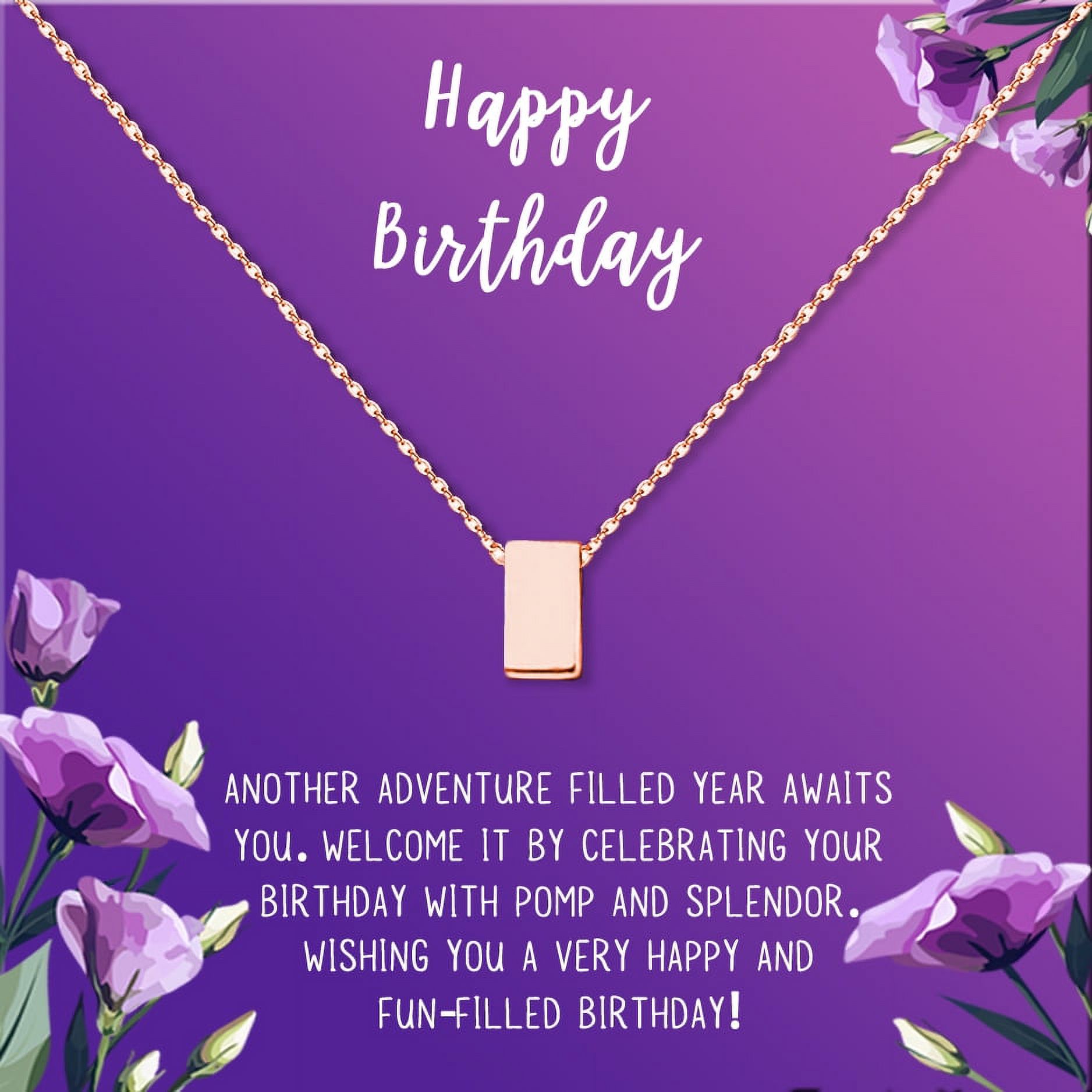 Anavia Happy Birthday Gifts Stainless Steel Fashion Necklace Birthday Card Jewelry Gift for Her, Birthday Gift for Friend-[Rose Gold Cube,Royal Purple Gift Card]
