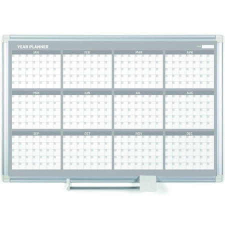 MasterVision 36" 12-month Calendar Planning Board - Monthly, Yearly - 12 Month - White - Aluminum - 24" Height x 36" Width - Magnetic, Dry Erase Surface, Durable, Reference Calendar, Accessory Tray,