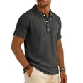 thumbnail image 4 of Yifymode Men's Linen Blend Short Sleeve Polo Shirt, Classic Fit Breathable Collared Casual Daily Top Black 2XL, 4 of 7