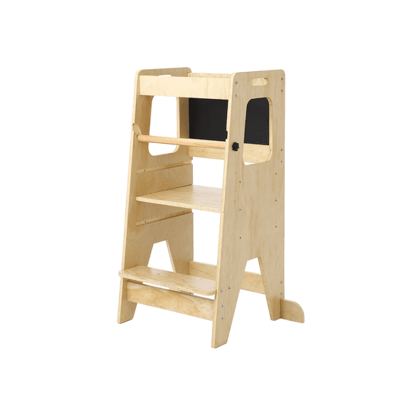 Accreate Wooden Kitchen Step Stool for Kids - Adjustable Height Platform, Safety Rail, and Blackboard - Anti-Slip Kids Kitchen Stool Helper for Bathroom & Kitchen Counter Use