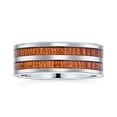 thumbnail image 2 of Bling Jewelry Mens Titanium Wedding Band Ring Double Row Koa Wood Inlay and Silver Tone Comfort Fit, 2 of 5