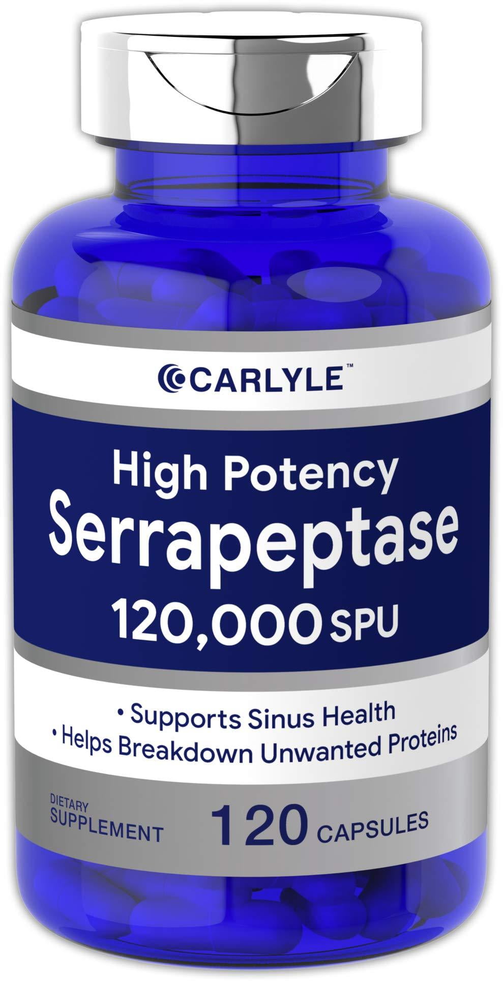 Serrapeptase 120000 SPU 120 Capsules Supports Sinus Health Gluten