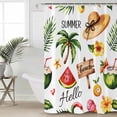 thumbnail image 4 of Shower Curtain Summer Beach Coconut Tree Waterproof Shower Curtain Set with Hooks for Bathroom Showers,Stalls and Bathtubs,54x78InFlower Green Tropical Leaves, 4 of 9
