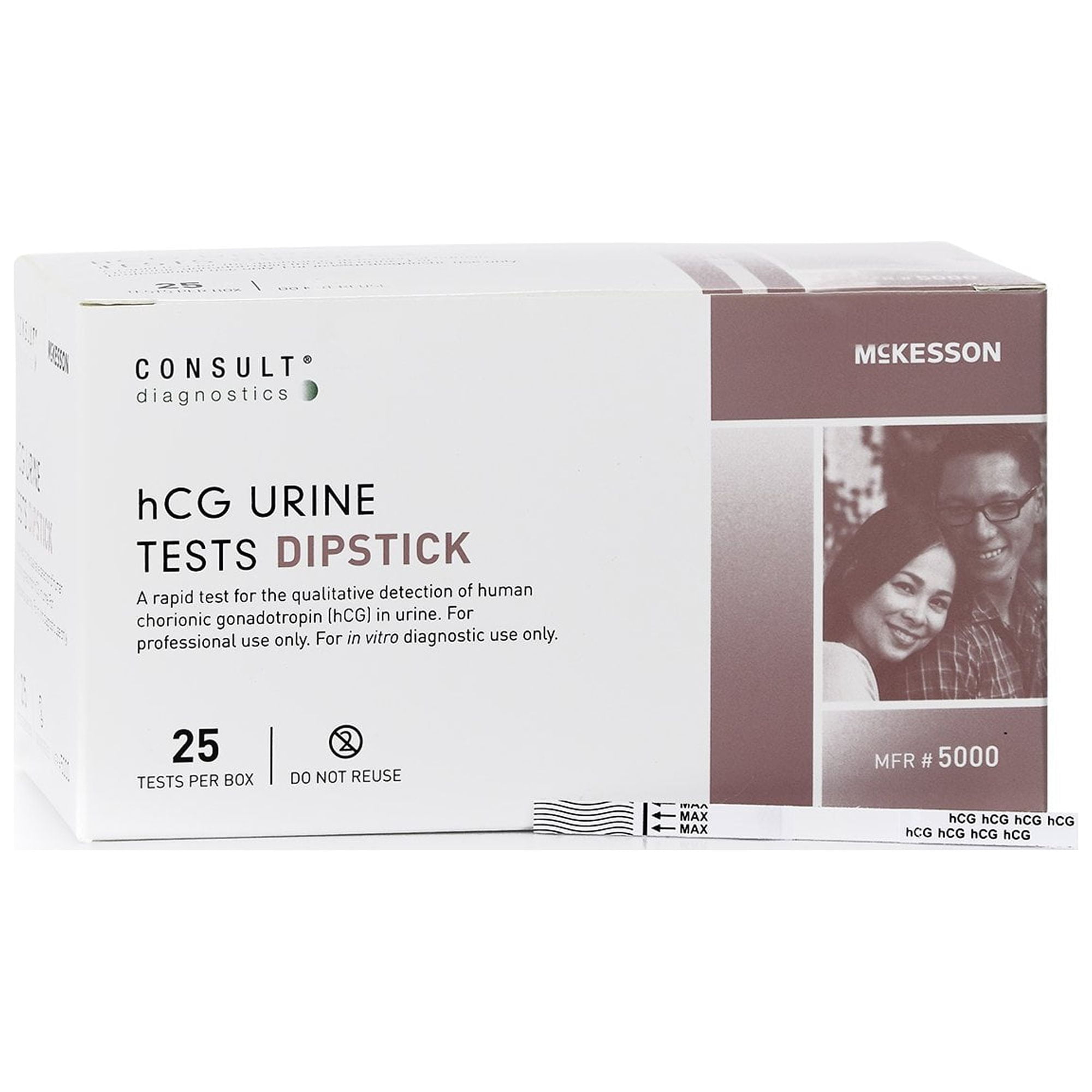 McKesson Consult hCG Urine Dipstick Test, Rapid Fertility Test, 25 Count, 1 Pack