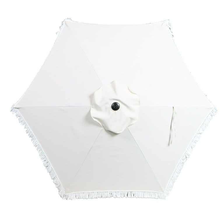 better homes & gardens ventura 7.5 fringe patio umbrella (2 pack) Better Homes & Gardens Outdoor 7.5' White Ventura Fringe Round  Push-up Premium Patio Umbrella